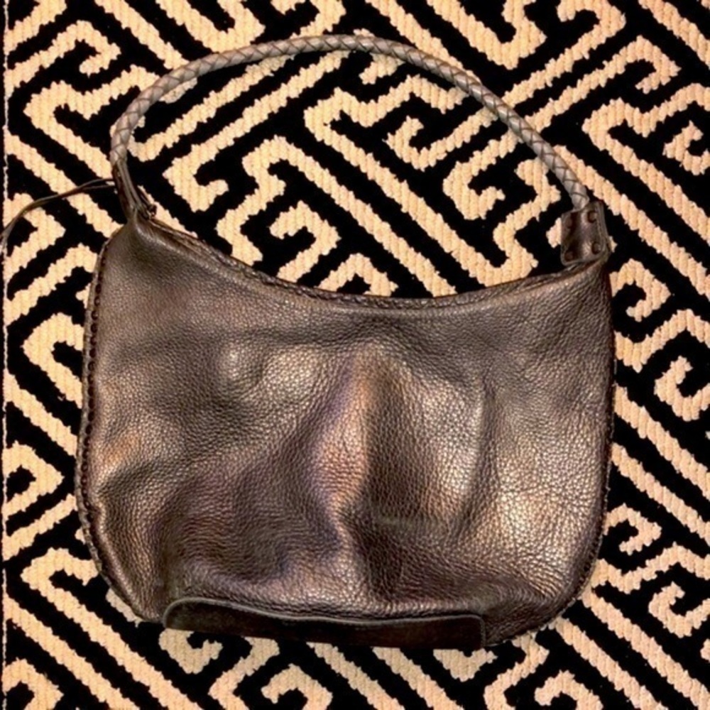 Carlos Falchi Gray Metallic Leather Hobo Purse